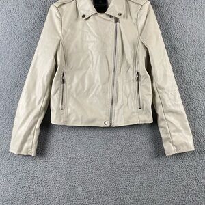 Bagatelle Jacket Womens Medium Beige Faux Leather Notch Lapel